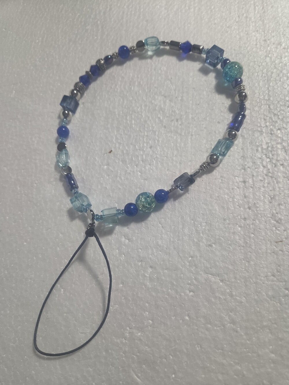 Handcrafted Blue and Aqua Beaded Wrist     Phone Strap